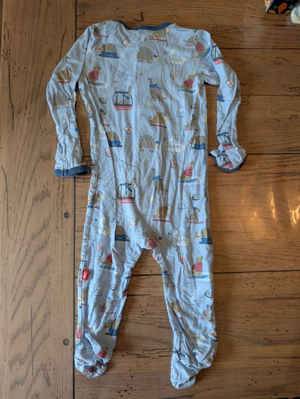 Light Blue Kids' Pajama One-Piece with Animal Print